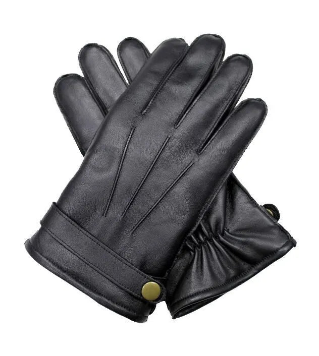 Dents Mens Wool Knit Lined Leather Gloves with Strap and Stud Warm Winter - Black - Image 2