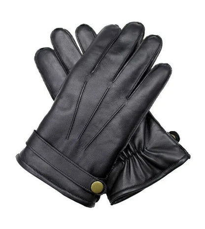 Dents Mens Wool Knit Lined Leather Gloves with Strap and Stud Warm Winter - Black - Image 2