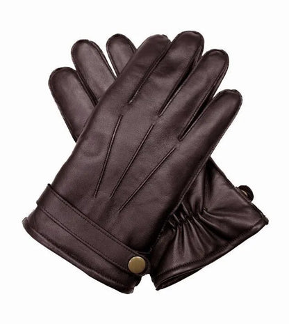 Dents Mens Wool Knit Lined Leather Gloves with Strap and Stud - Brown - Image 2