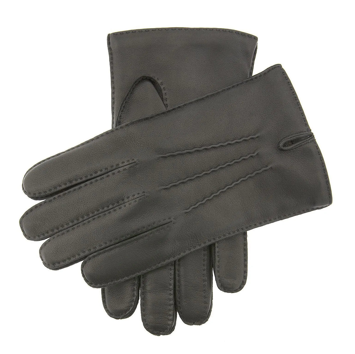 Dents Mens Leather Glove With Three Stitch Points w Wool Lining Warm Winter - Black - Image 2