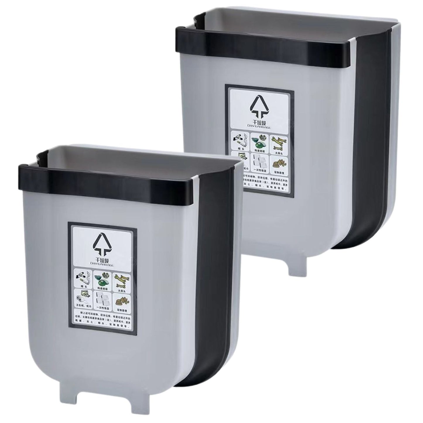 2x 9L Kitchen Wall Mounted Foldable Waste Bin Hanging Trash Can - Brown - Image 2