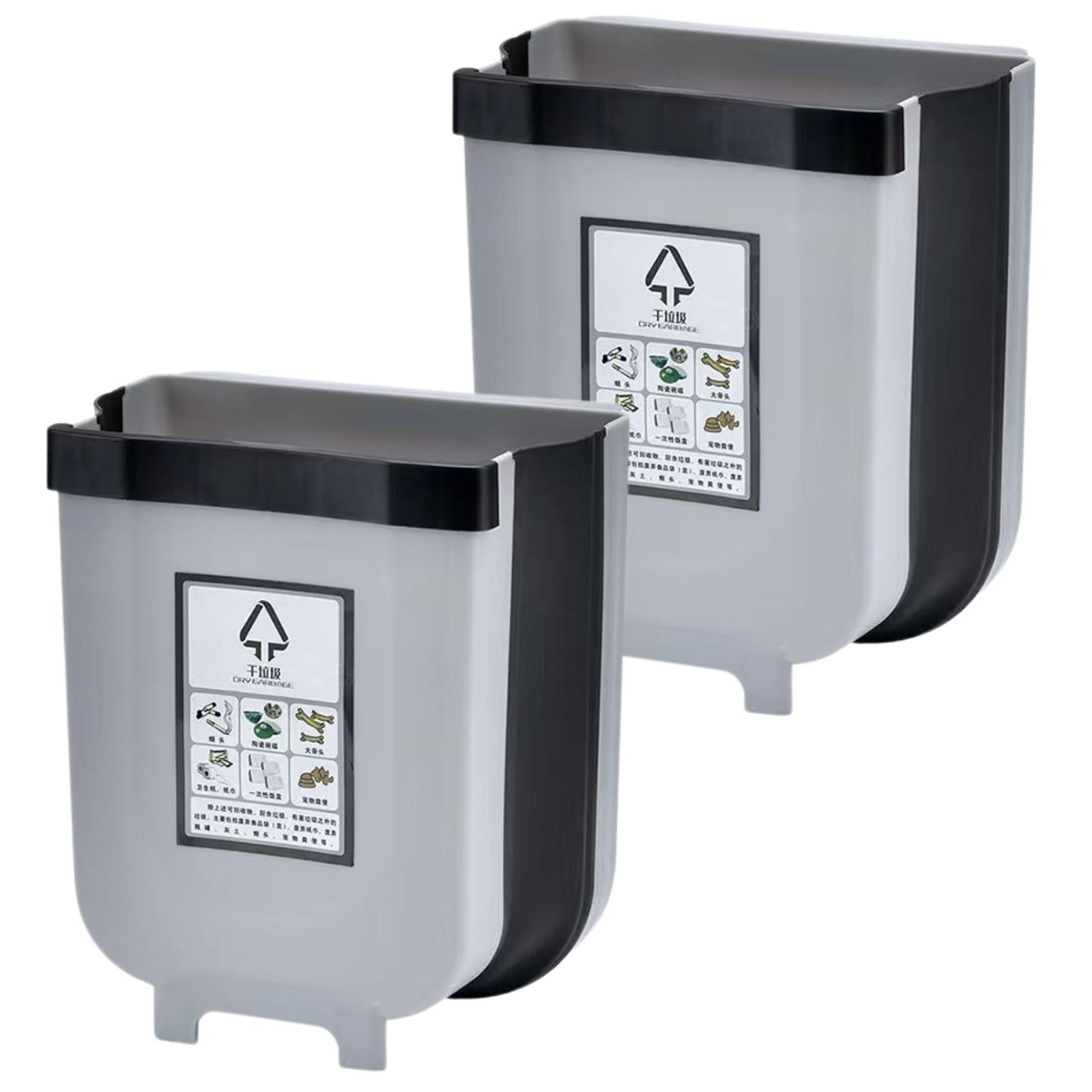 2x 9L Kitchen Wall Mounted Foldable Waste Bin Hanging Trash Can - Brown - Image 2