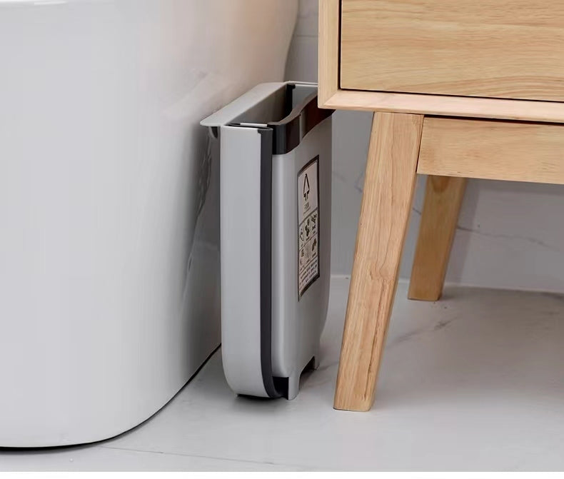 2x 9L Kitchen Wall Mounted Foldable Waste Bin Hanging Trash Can - Brown - Image 6