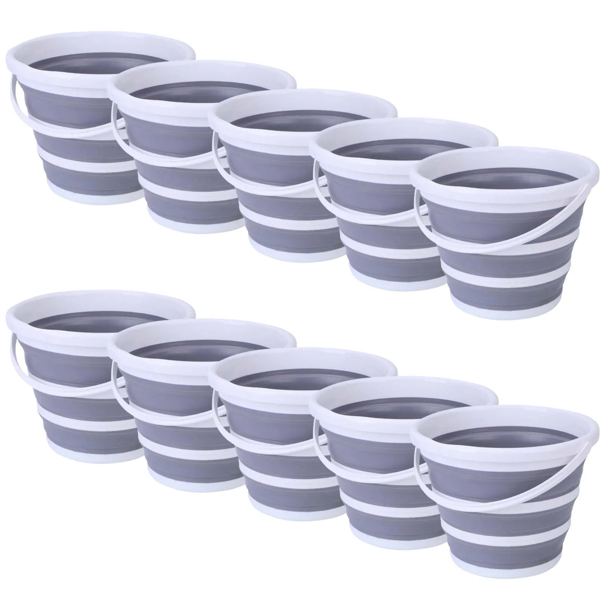 10x 10L Foldable Collapsible Bucket Silicone Hike/Camp/Fish Bulk - Grey/White - Image 2