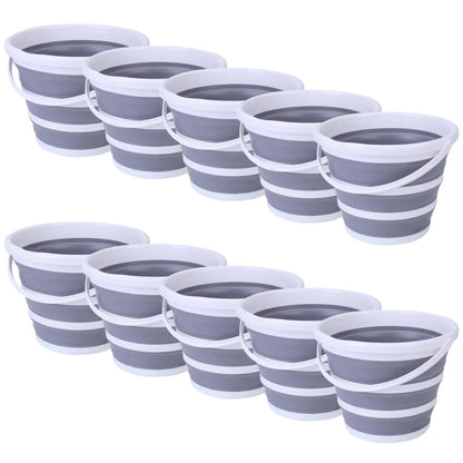 10x 10L Foldable Collapsible Bucket Silicone Hike/Camp/Fish Bulk - Grey/White - Image 2