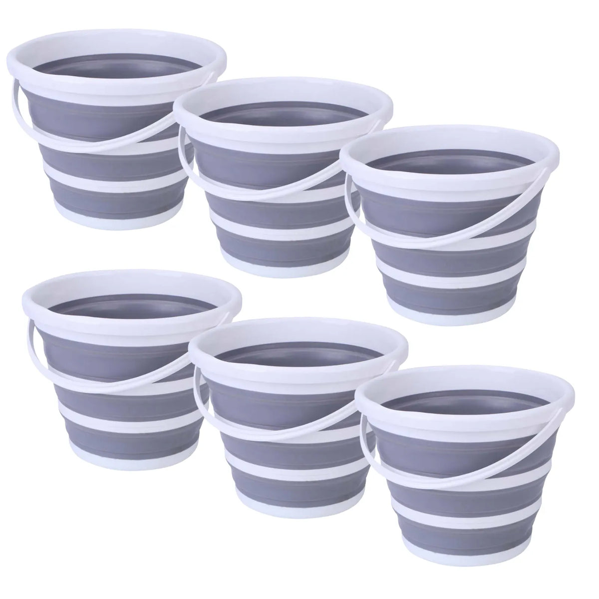 6x 10L Foldable Collapsible Bucket Silicone Hiking/Camping/Fishing - Grey/White - Image 2