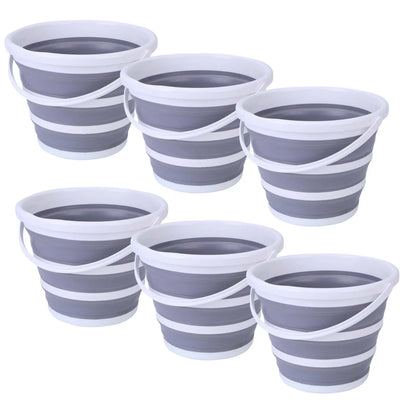 6x 10L Foldable Collapsible Bucket Silicone Hiking/Camping/Fishing - Grey/White - Image 2