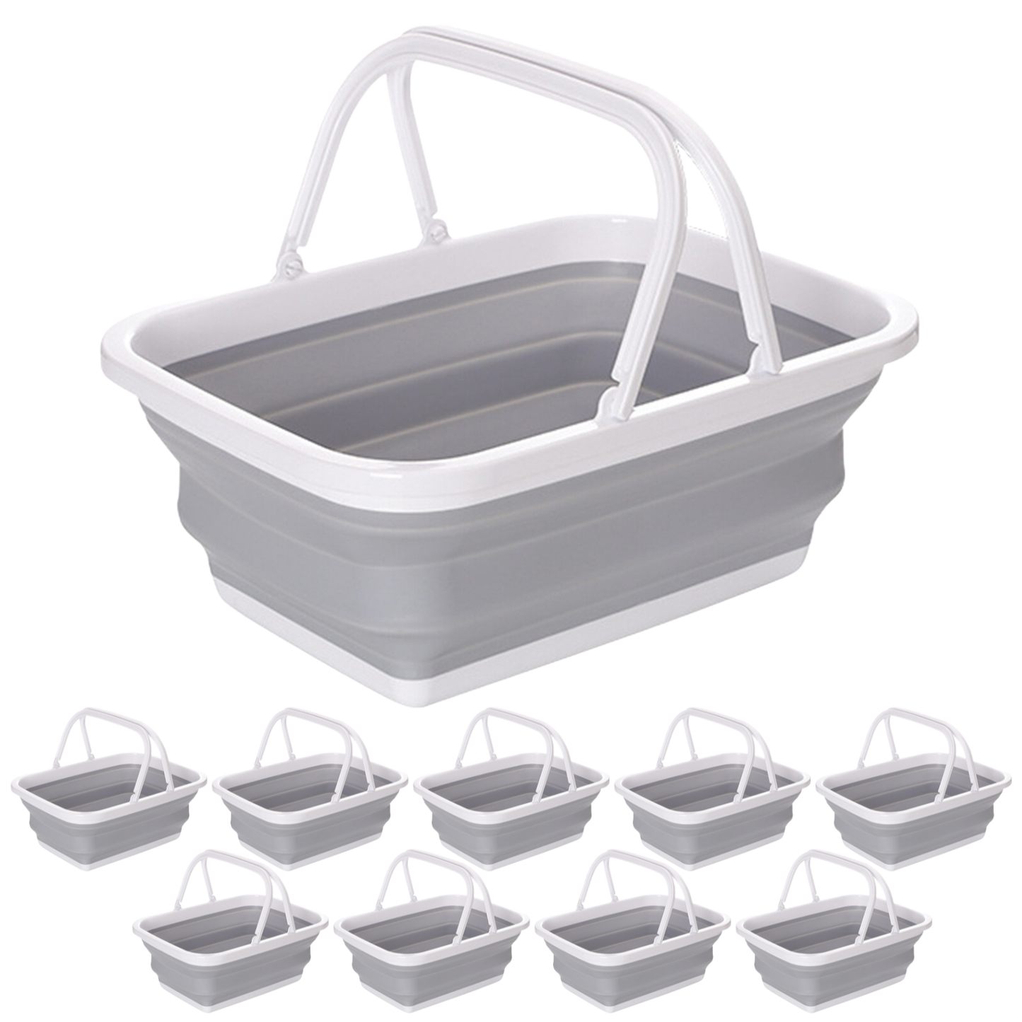 10x 9L Collapsible Laundry Folding Clothes Basket w Handles Bin Bulk- Grey/White - Image 2