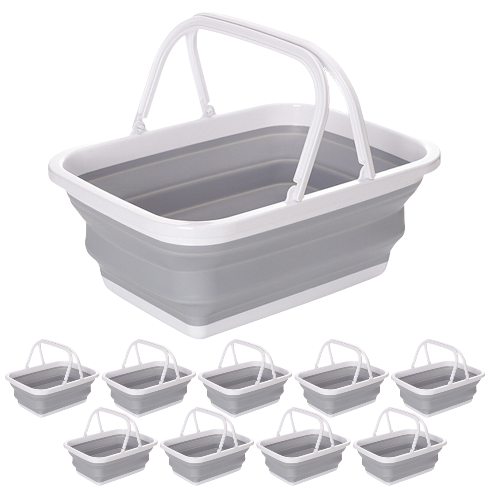 10x 9L Collapsible Laundry Folding Clothes Basket w Handles Bin Bulk- Grey/White - Image 2