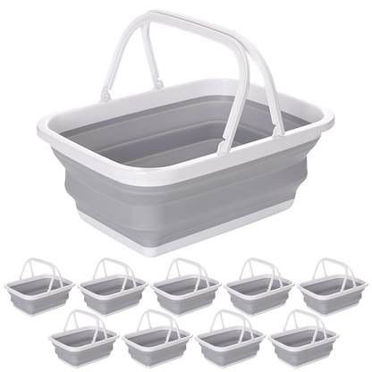 10x 9L Collapsible Laundry Folding Clothes Basket w Handles Bin Bulk- Grey/White - Image 2