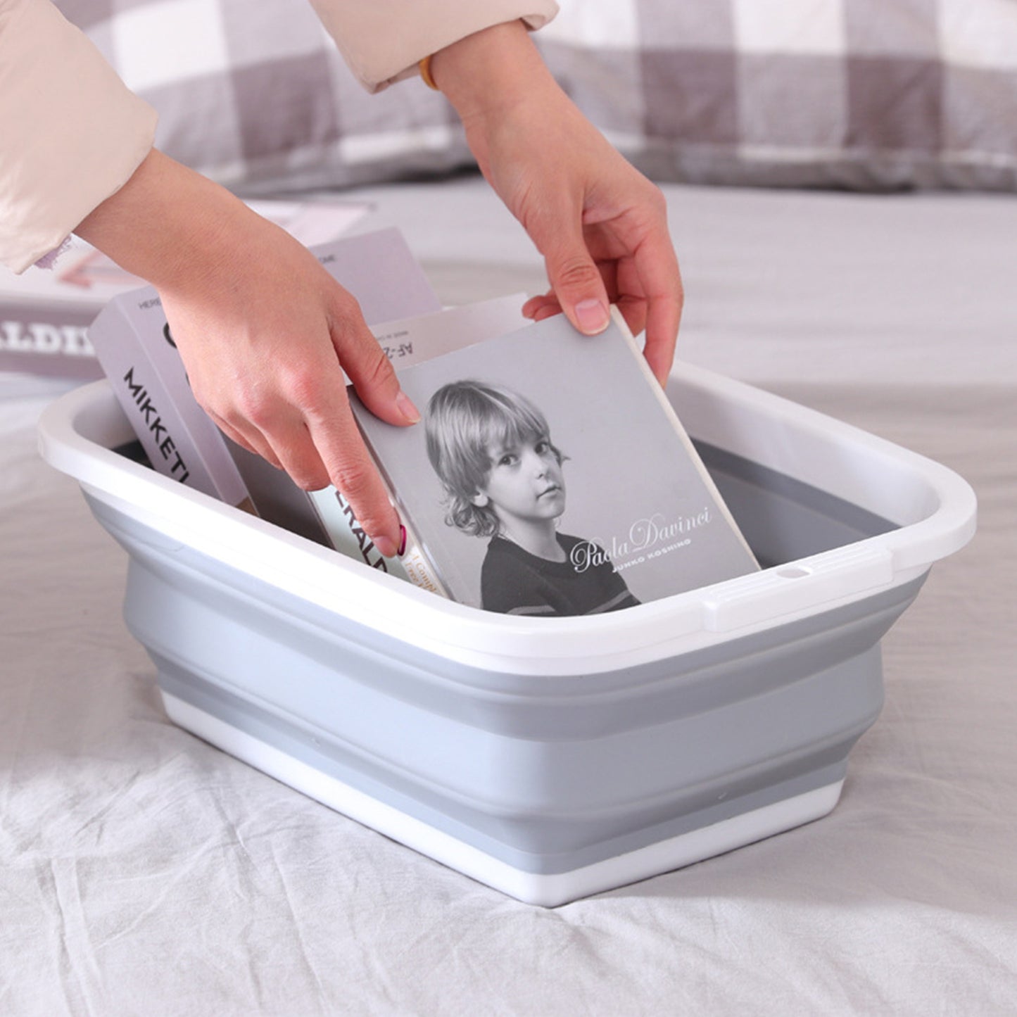 10x 9L Collapsible Laundry Folding Clothes Basket w Handles Bin Bulk- Grey/White - Image 6