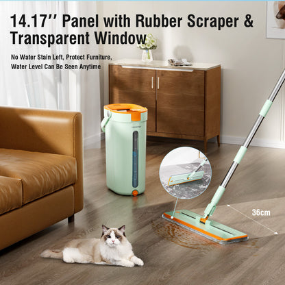 Premium Microfiber Flat Mop Bucket Set w/ Clean & Dirty Water Separation 360 Degree - Light Green - Image 4