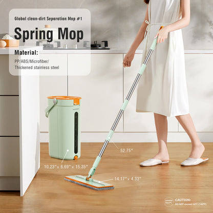 Premium Microfiber Flat Mop Bucket Set w/ Clean & Dirty Water Separation 360 Degree - Light Green - Image 7