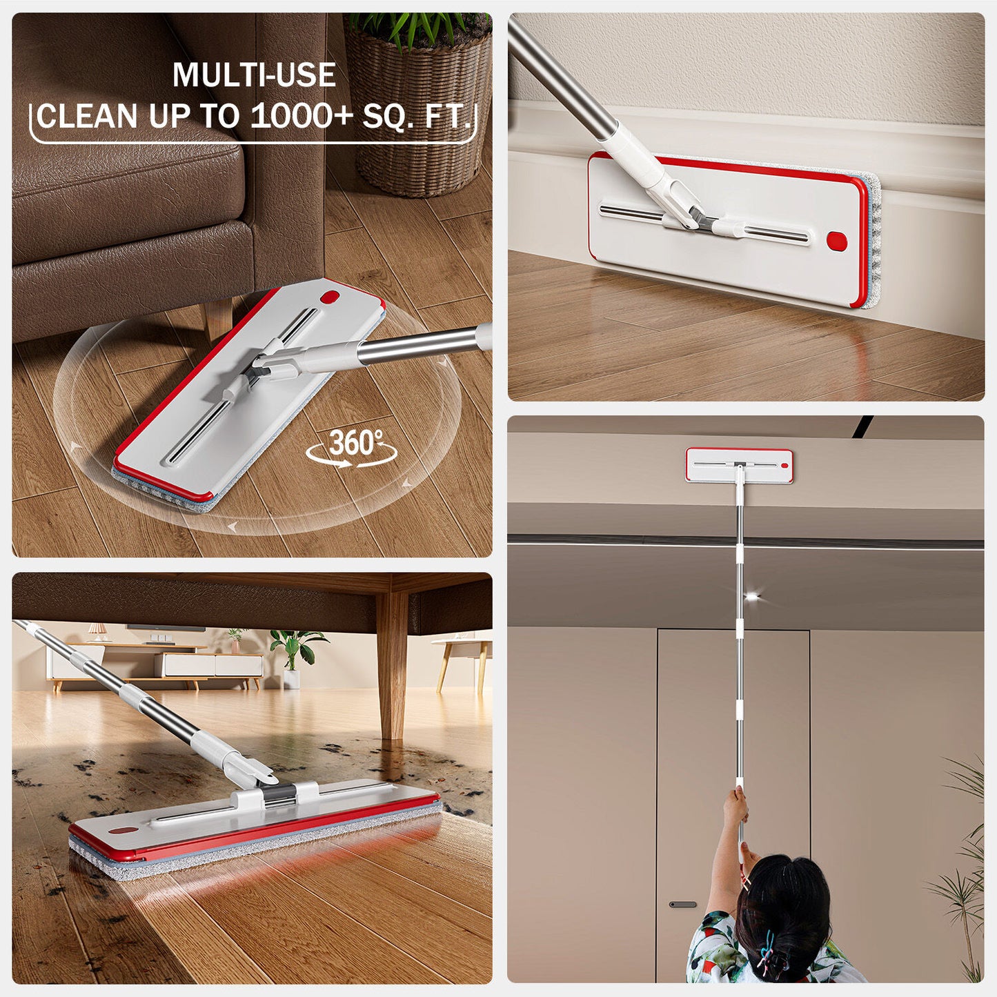 Premium Microfiber Flat Mop Bucket Set w/ Clean & Dirty Water Separation 360 Degree - White - Image 5
