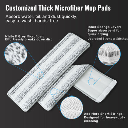 Premium Microfiber Flat Mop Bucket Set w/ Clean & Dirty Water Separation 360 Degree - White - Image 8