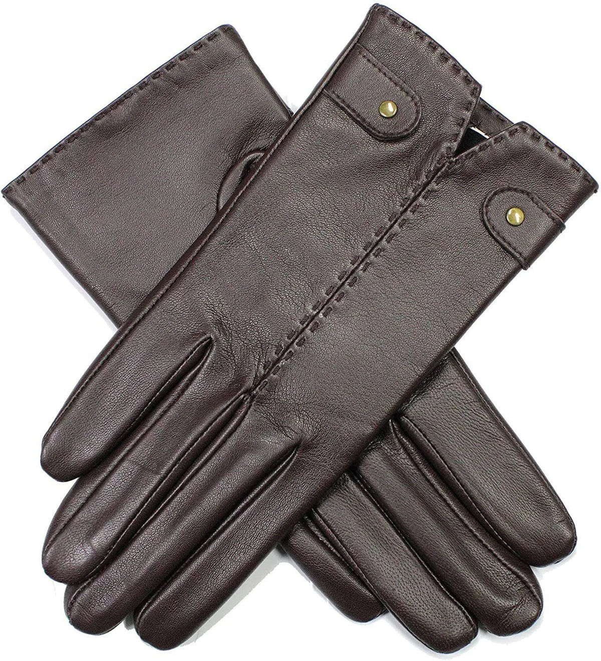Dents Womens Audrey Leather Gloves with Fleece Lining Hand Stitched in Brown - Image 2