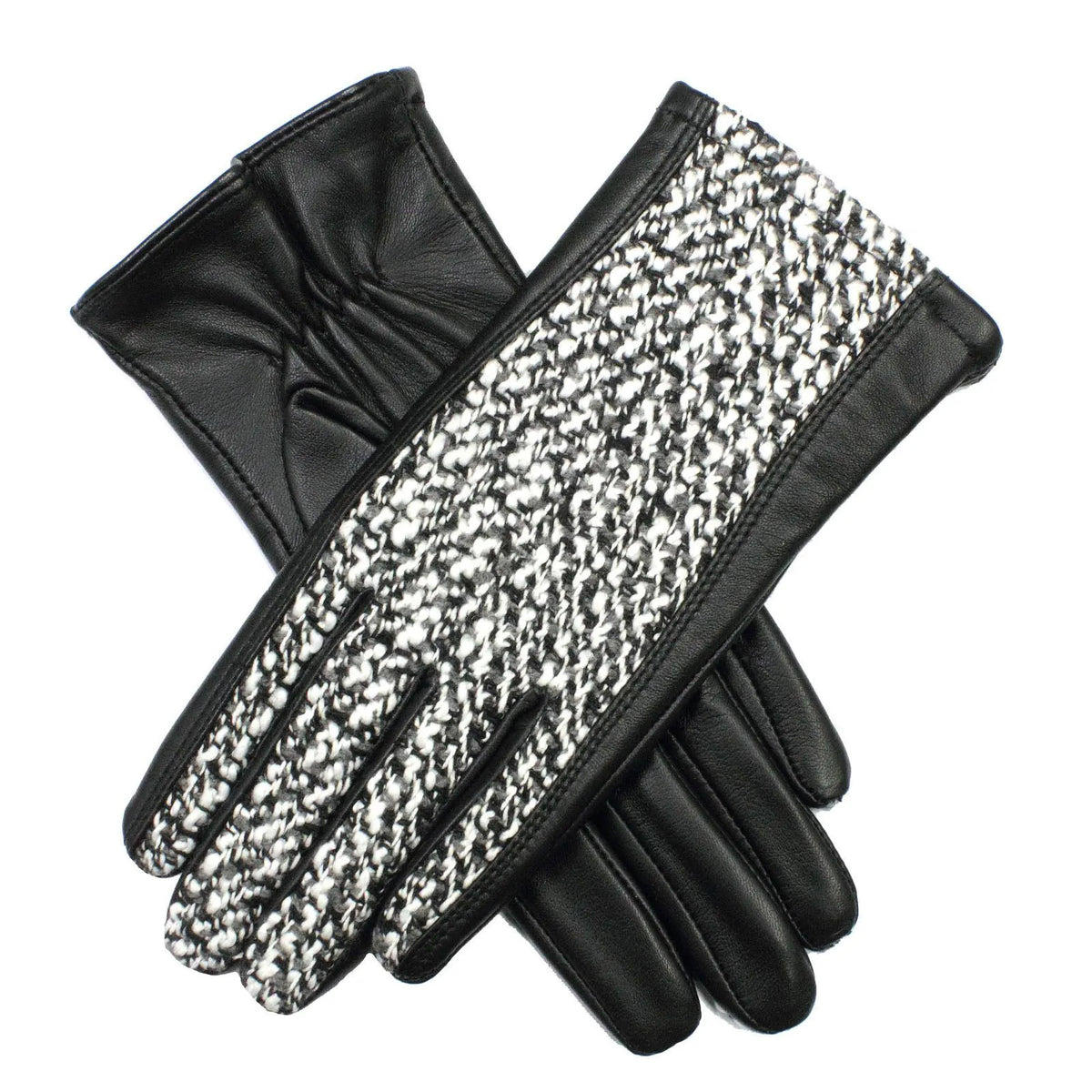 DENTS Womens Leather & Boucle Gloves Warm Winter Ladies Warm Elegant - Black/Multi - Image 2