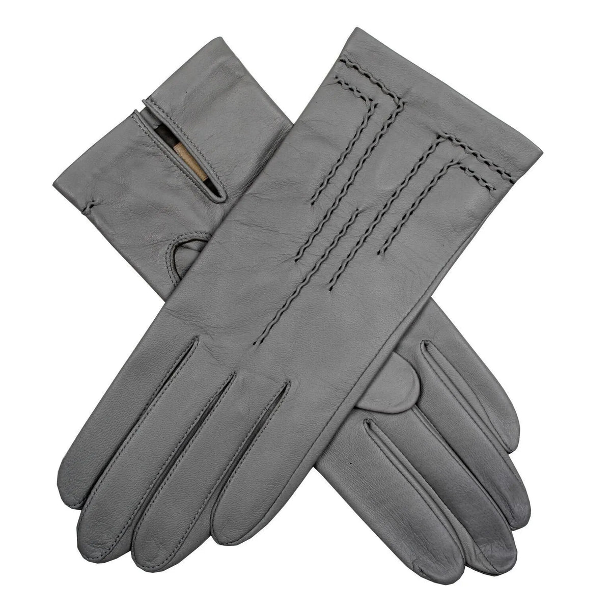 Dents Womens Leather Gloves With Button Detail, Elastic Palm & Silk Feel Lining - Image 2