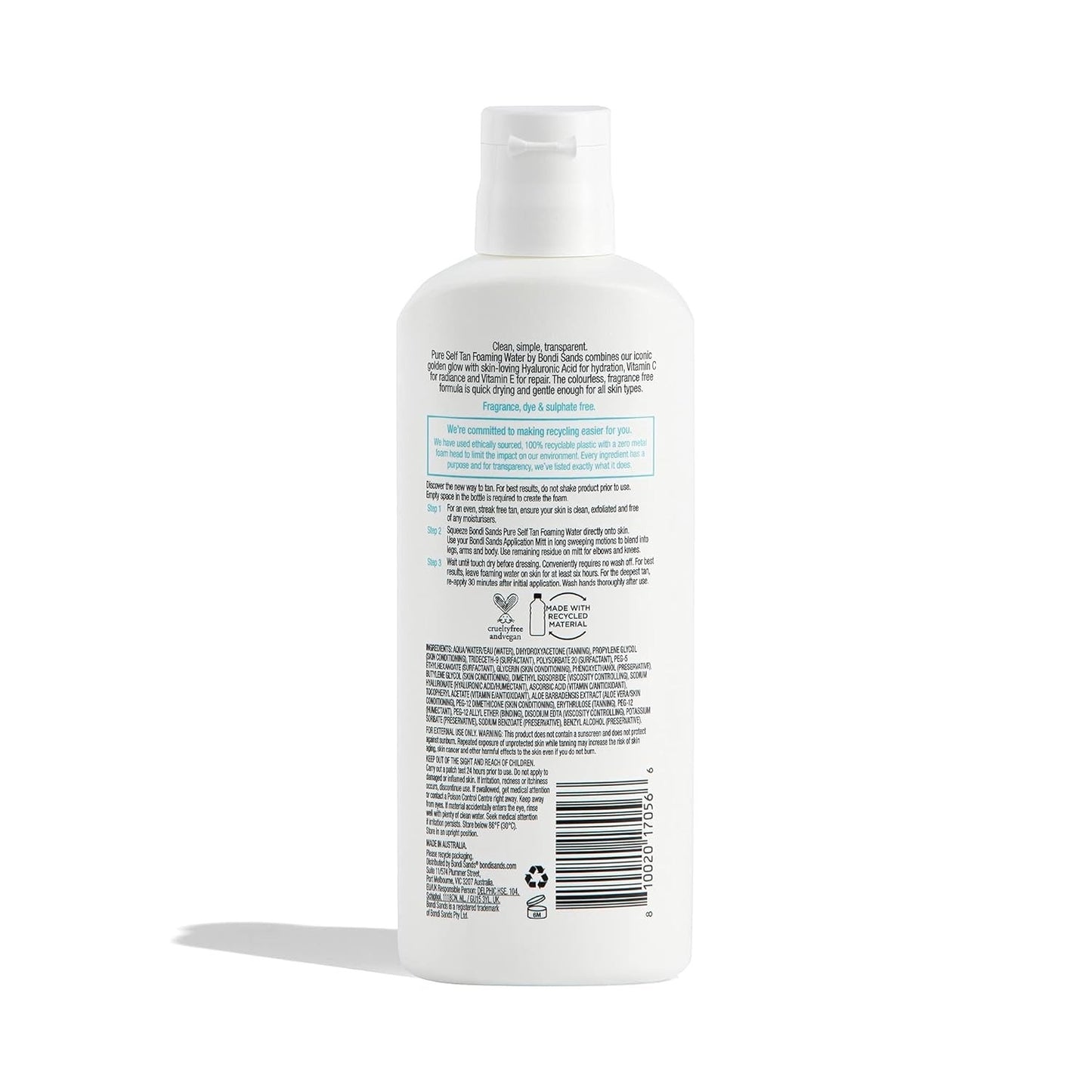 Bondi Sands 200m L Pure Self Tanning Foaming Water w/ Hyaluronic Acid Vegan - Image 3