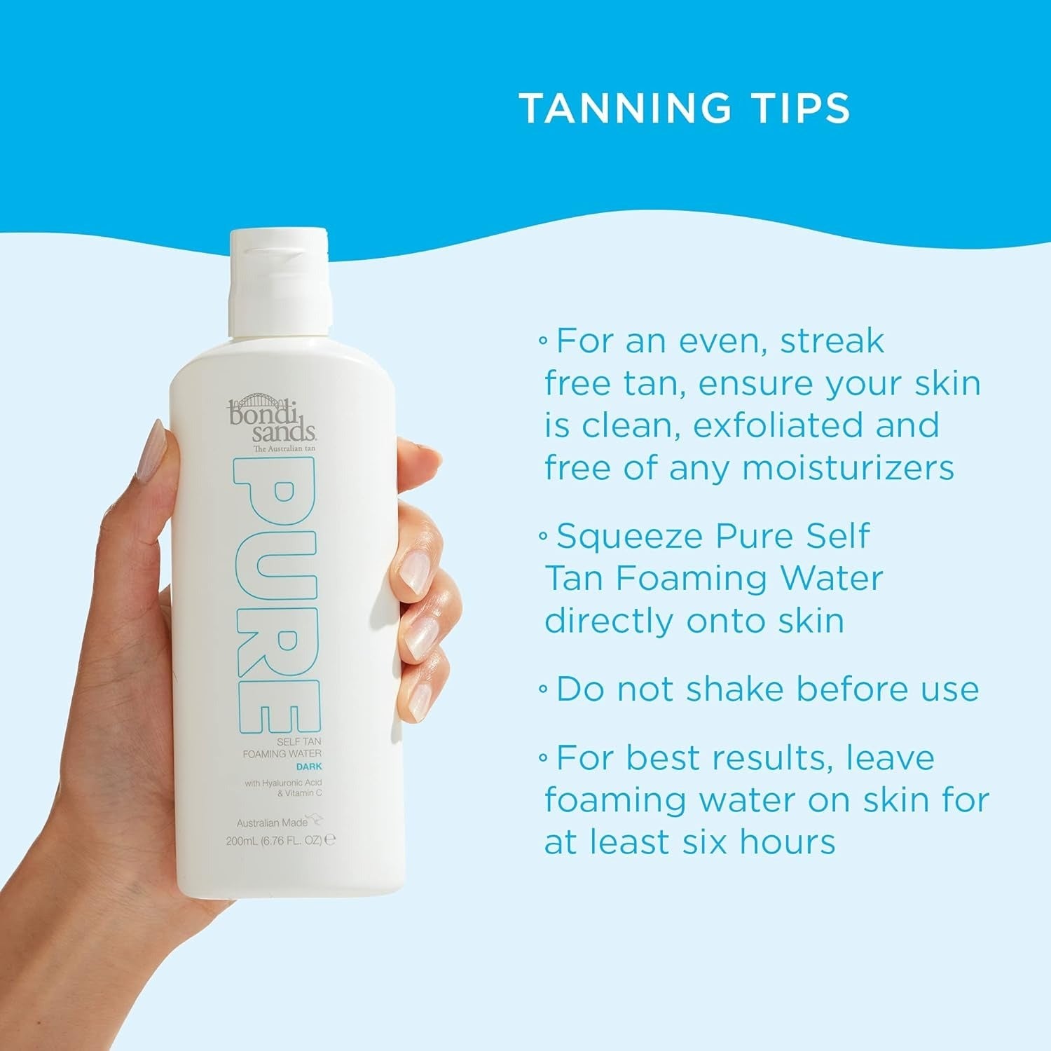 Bondi Sands 200m L Pure Self Tanning Foaming Water w/ Hyaluronic Acid Vegan - Image 8