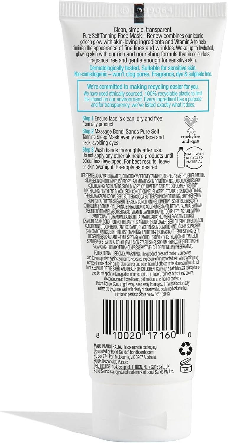 Bondi Sands 75m L Pure Self Tanning Sleep Mask Renew Hyaluronic Acid & Vitamin A - Image 3