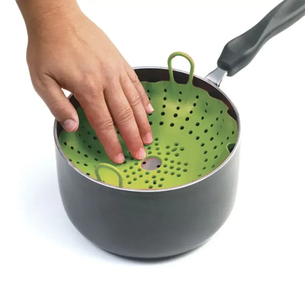 Chef'n Vibe Round 29.5cm Silicone Vegetable Steamer Kitchen Cooking Basket - Green - Image 4