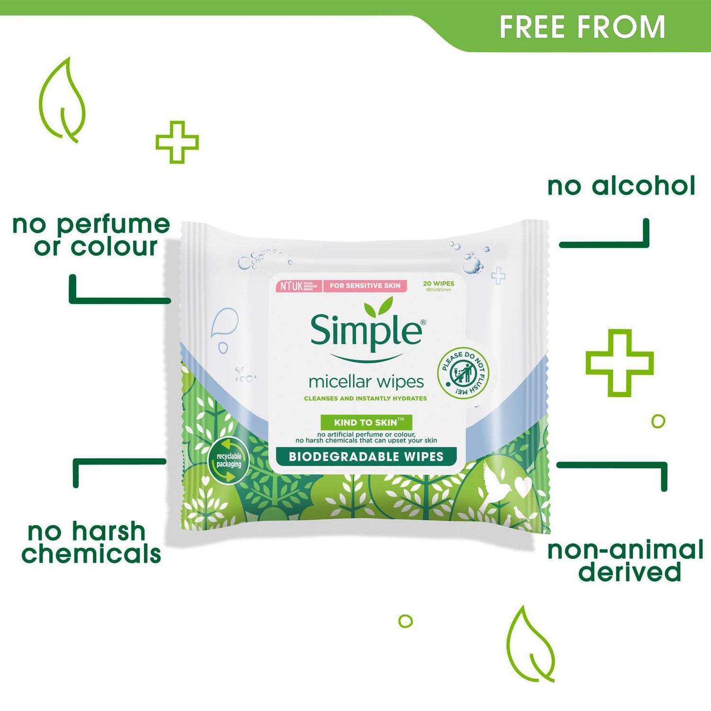 1 Pack of 20 Simple Micellar Wipes For Sensitive Skin - Image 2