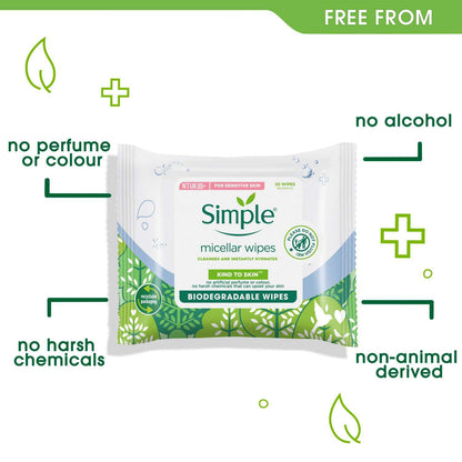 1 Pack of 20 Simple Micellar Wipes For Sensitive Skin - Image 2