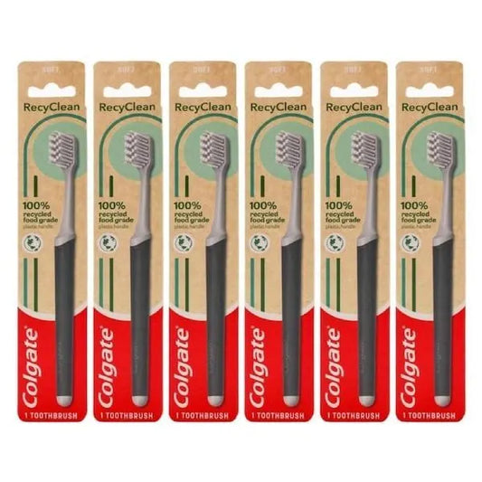 6x Colgate Toothbrush 100% Recycled Food Grade Plastic Handle Soft Bristles