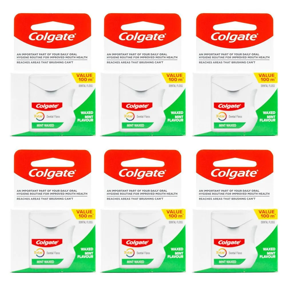 6x Colgate Total Dental Floss Mint Waxed Plaque Removal - 100m - Image 2