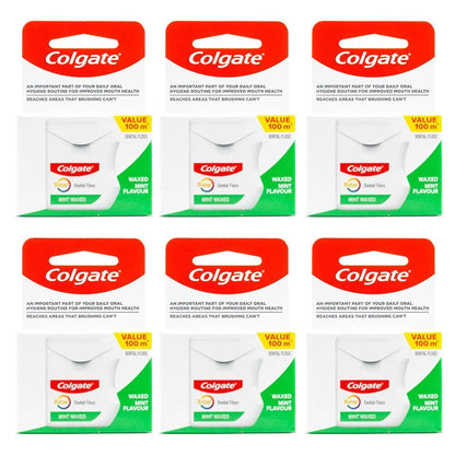 6x Colgate Total Dental Floss Mint Waxed Plaque Removal - 100m - Image 2