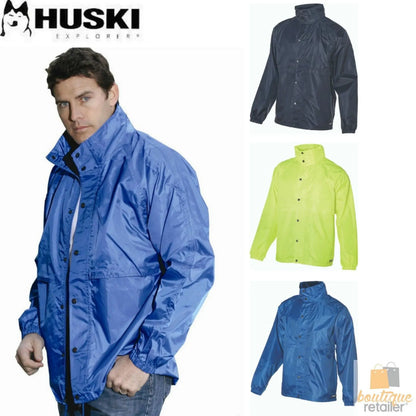 HUSKI STRATUS RAIN JACKET Waterproof Workwear Concealed Hood Windproof Packable - Navy Blue - Image 8
