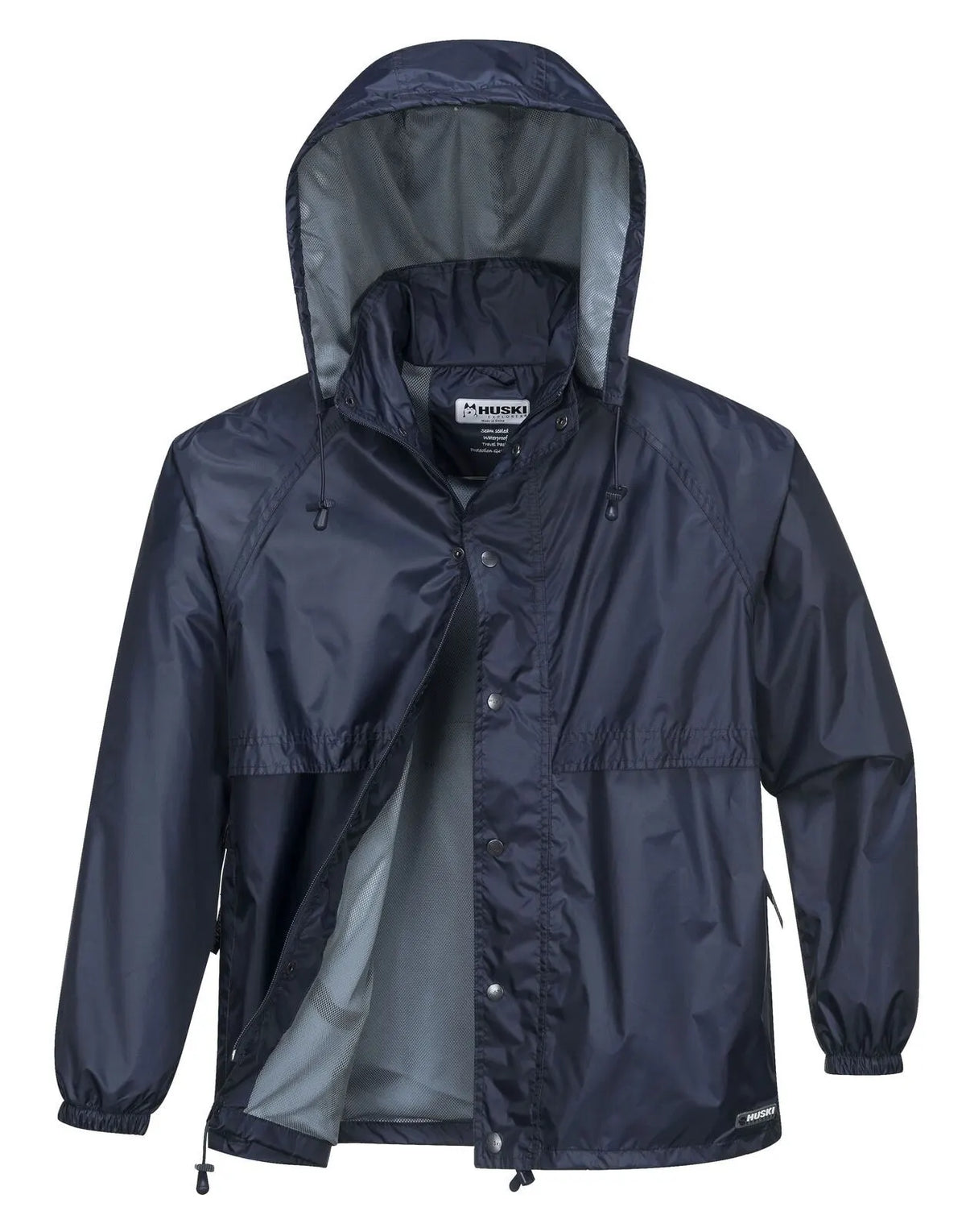 HUSKI STRATUS RAIN JACKET Waterproof Workwear Concealed Hood Windproof Packable - Navy Blue - Image 9