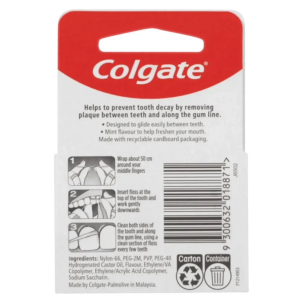 Colgate Total Dental Floss Mint Waxed Plaque Removal Gum Care - 25m - Image 3