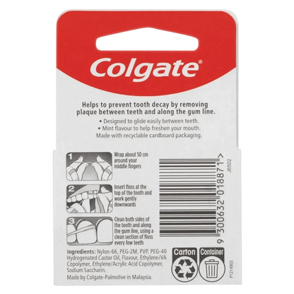 6x Colgate Total Dental Floss Mint Waxed Plaque Removal Gum Care - 25m - Image 3
