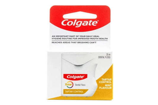 Colgate Total Tartar Control Dental Floss Mint Waxed Plaque Removal - 25m