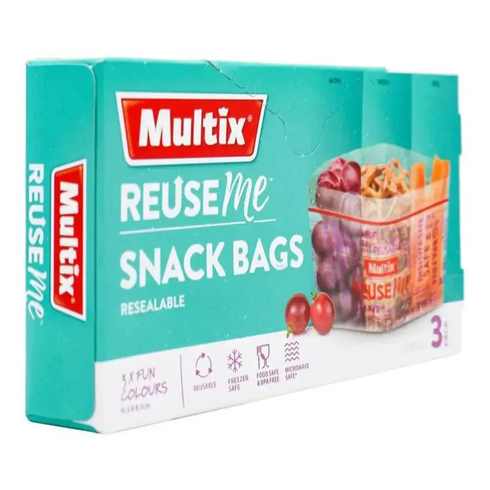 Multix Reuse Me Snack Bags 3 Pk Resealable BPA Free Microwave Safe - 16.5x8.5cm - Image 3