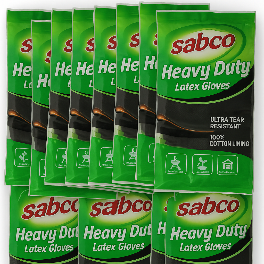 12 Pairs Sabco Heavy Duty Latex Gloves w/ Cotton Lining - Large Size - Image 2