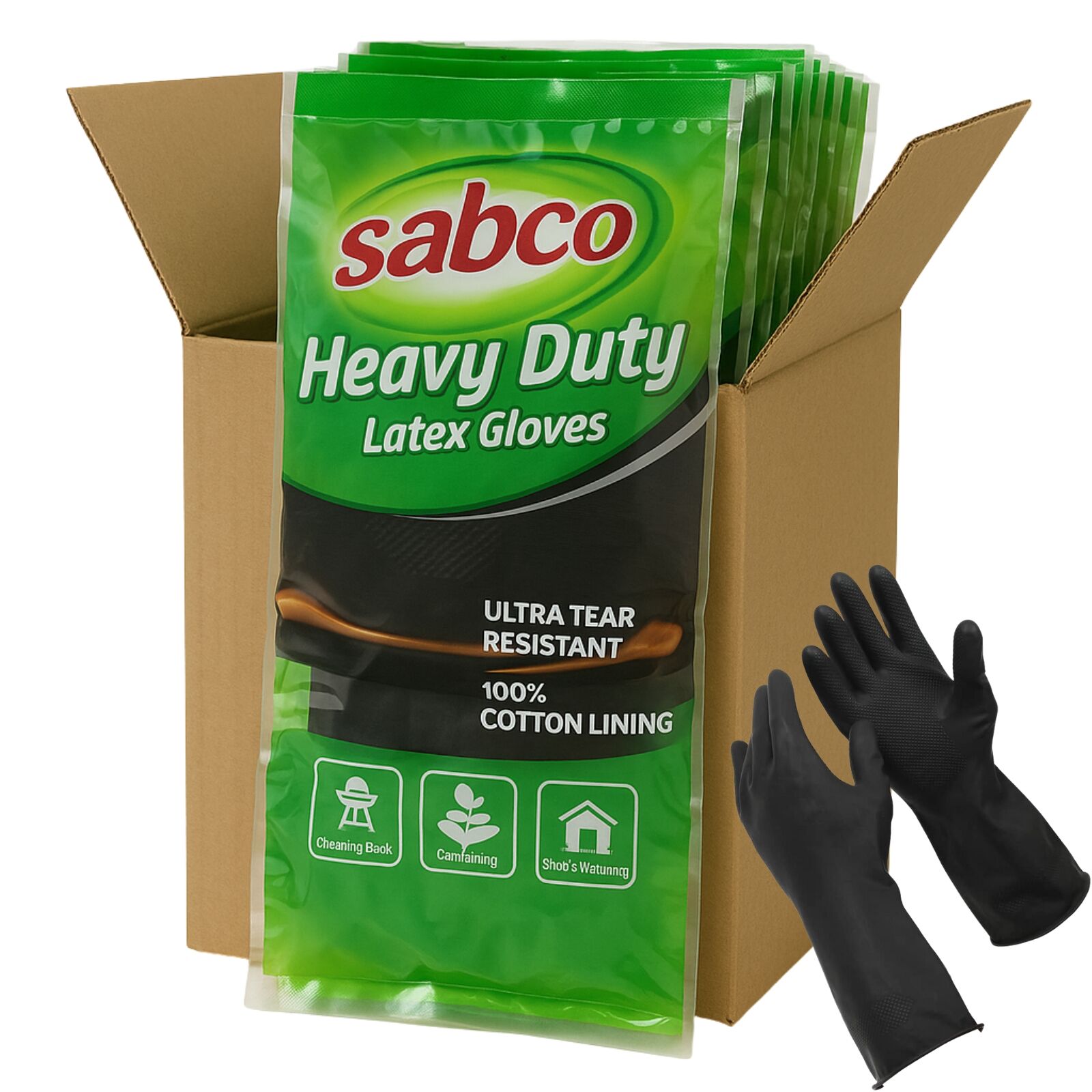 96 Pairs Sabco Heavy Duty Latex Gloves w/ Cotton Lining - Large Size Bulk (1 Carton) - Image 2