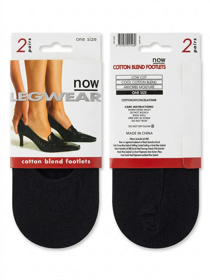 "Now" 2-Pairs Cotton Blend Footlet Low Cut Socks in Black (One Size) - Image 2