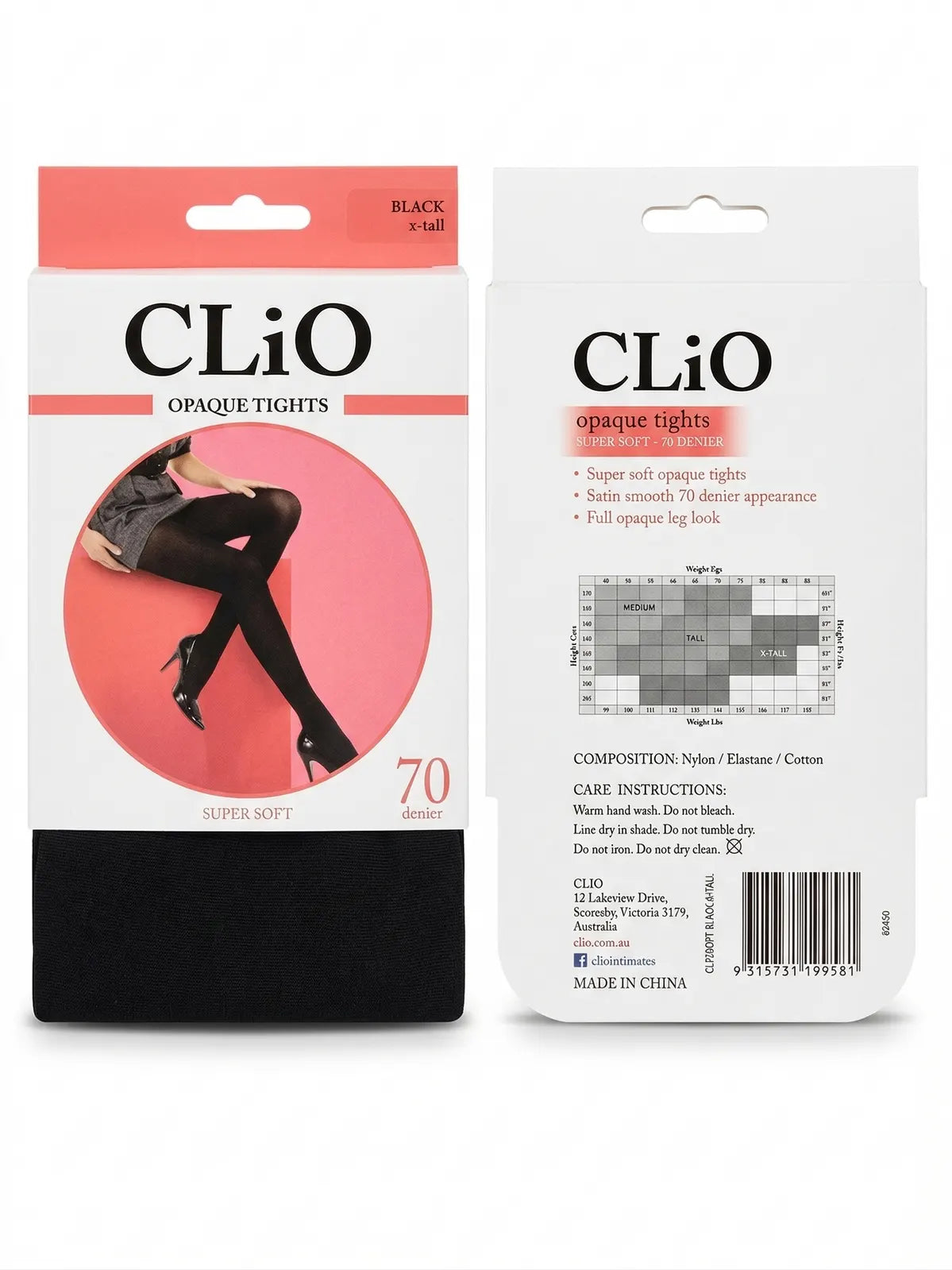 CliO Opaque Tights Super Soft (70 Denier) in Black Size Extra-Tall - Image 2