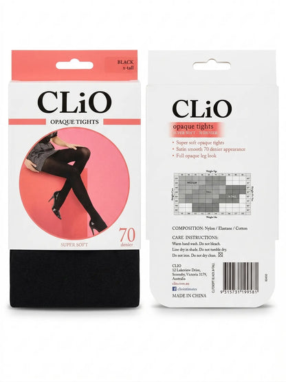 CliO Opaque Tights Super Soft (70 Denier) in Black Size Extra-Tall - Image 2