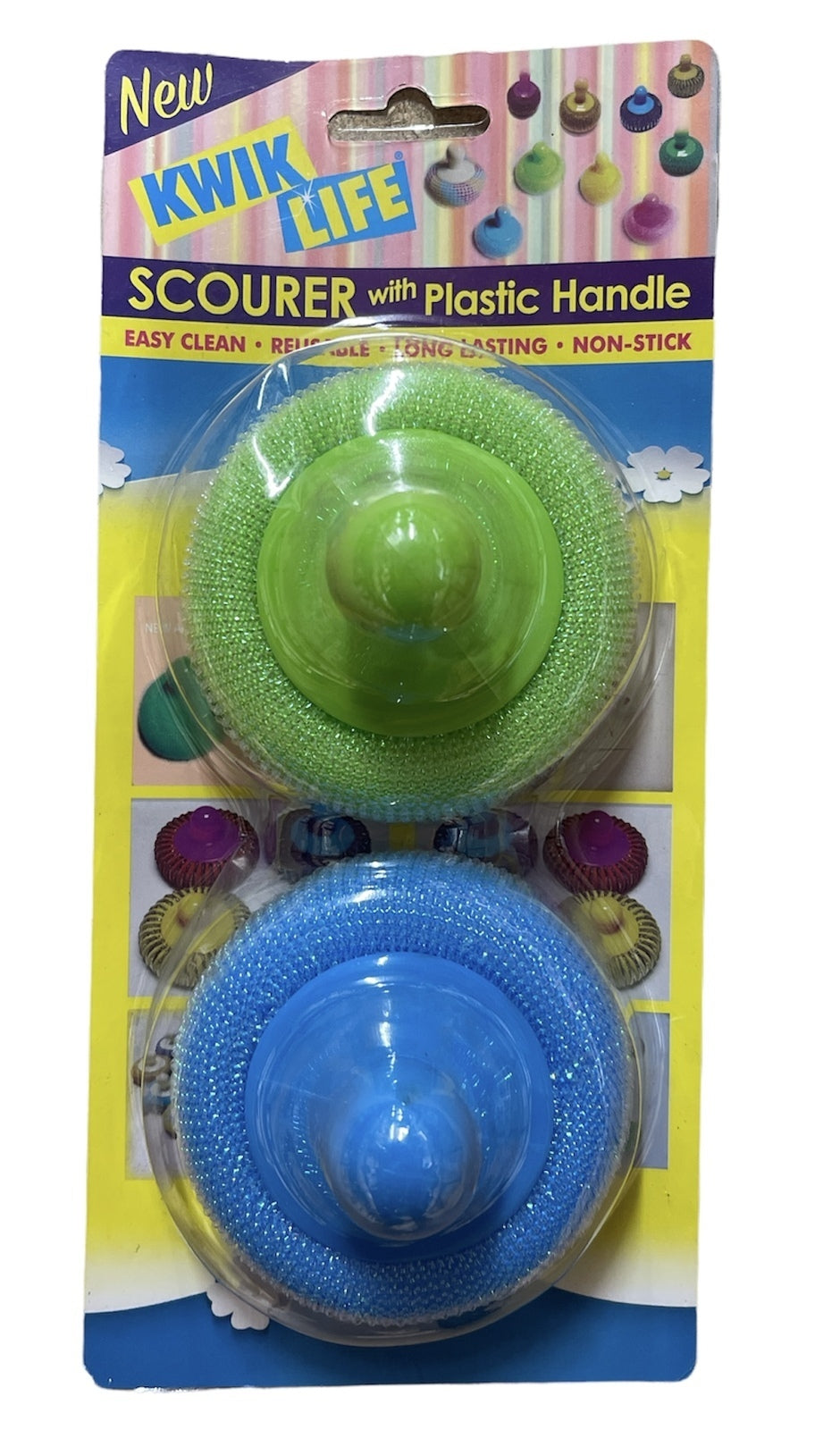 1 Pack of 2 Kwik Life Scourer with Plastic Handle Cleaning Dishes Pots & Pans - Image 2