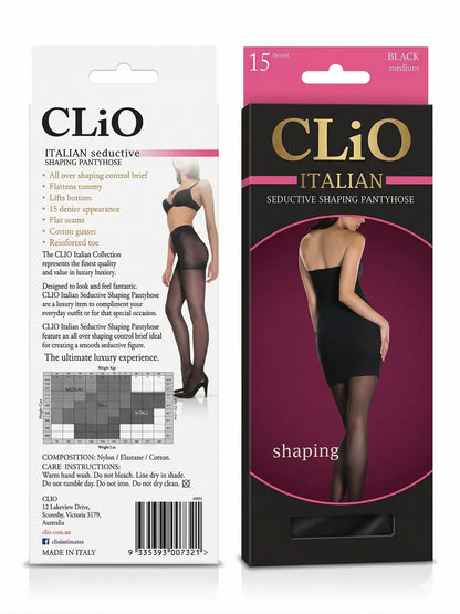 CliO Italian Seductive Shaping Pantyhose (15 Denier) in Black Size Medium (Made in Italy)
