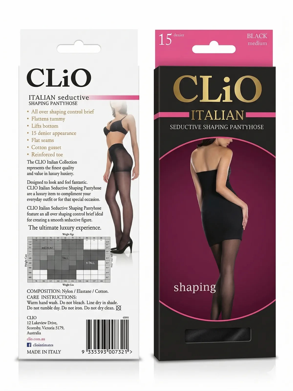 CliO Italian Seductive Shaping Pantyhose (15 Denier) in Black Size Medium (Made in Italy) - Image 2