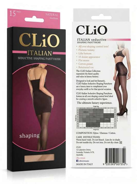 CliO Italian Seductive Shaping Pantyhose (15 Denier) in Natural Size Medium (Made in Italy)
