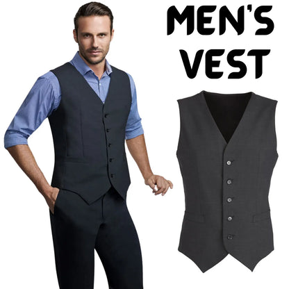 Mens Wool Blend Vest w/ Knitted Back Waistcoat Sleeveless Wool Blend - Charcoal - Image 4