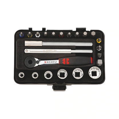 23pcs 1/4" Socket Wrench Assortment Set Ratchet in Metal Box - Image 2