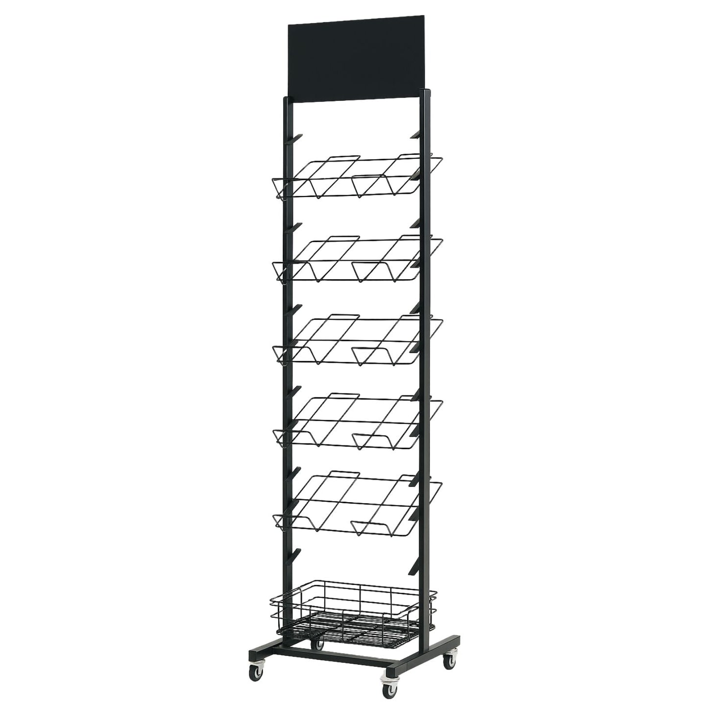 12 Tier Placemat Brochure Magazine Newspaper Display Rack Storage Stand on Wheels - Black Frame - Image 3
