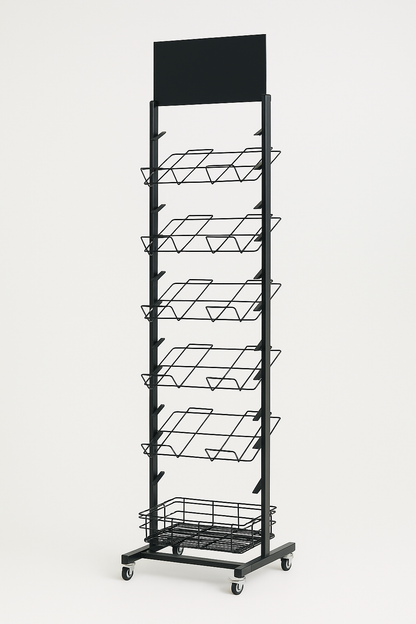12 Tier Placemat Brochure Magazine Newspaper Display Rack Storage Stand on Wheels - Black Frame - Image 4